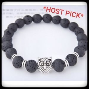 Owl & Lava Beads Stretch Bracelet